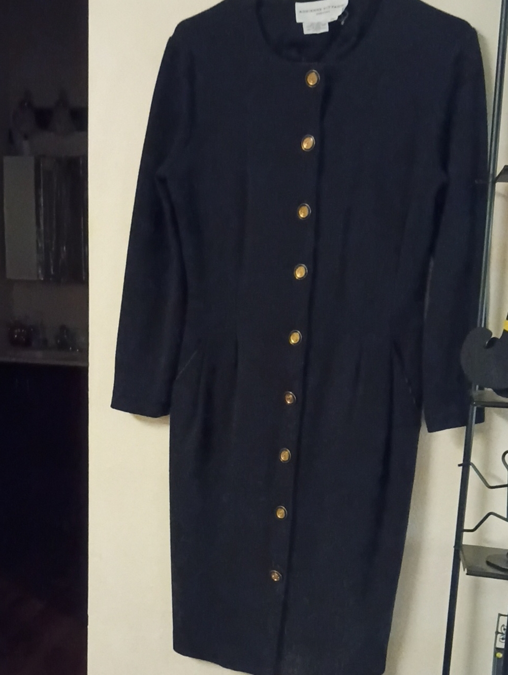 Vintage Adrienne Vittadini Black Long Sleeve Button Up Sheath Dress Size 10